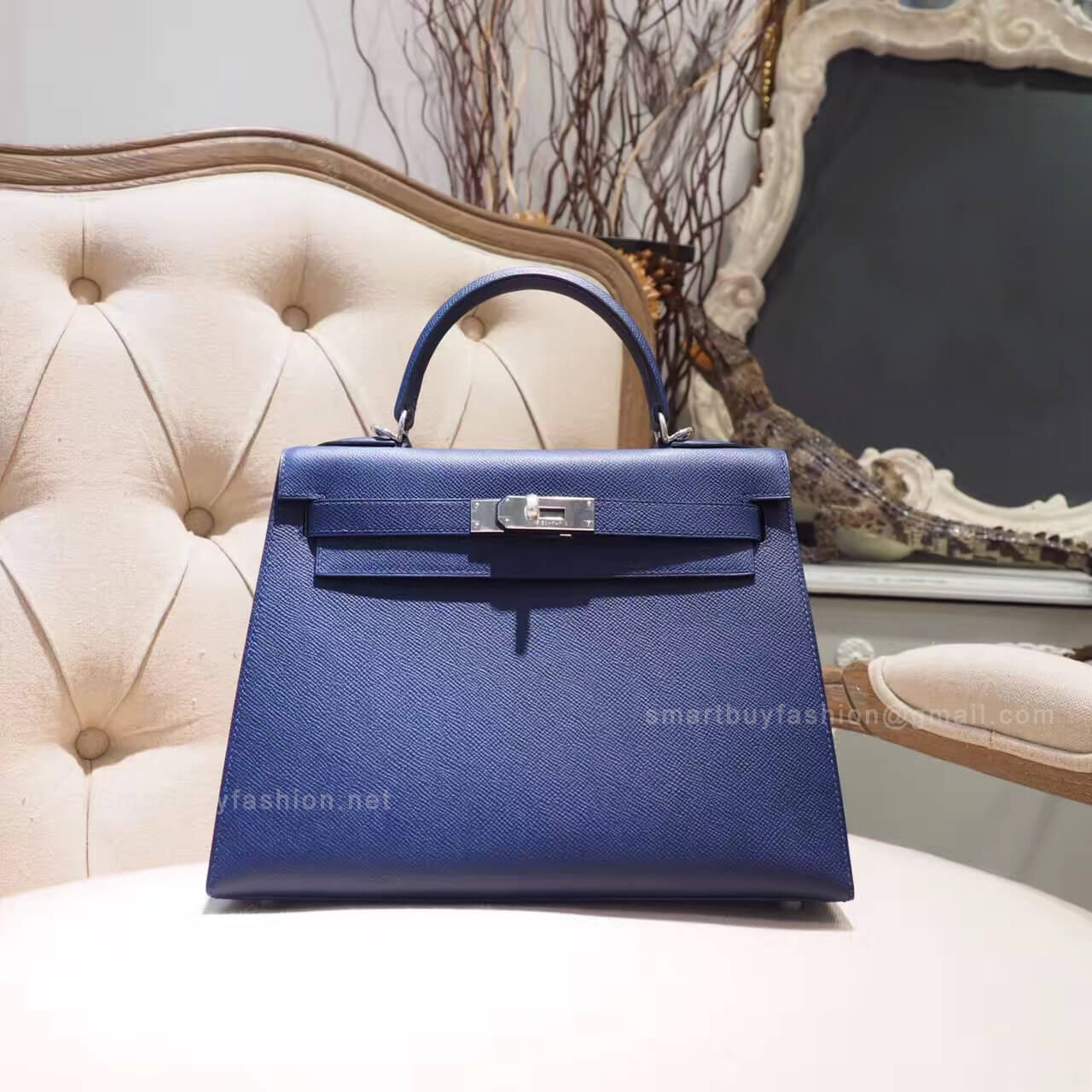 Hermes Kelly 28 Bag in ck73 Blue Saphir Epsom PHW